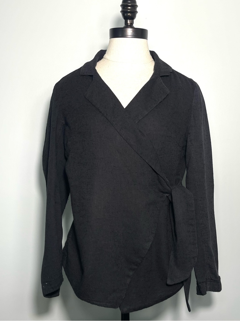 FREE PEOPLE Women's Black Wrap Tie Long Sleeve Minimalistic Size X-Small